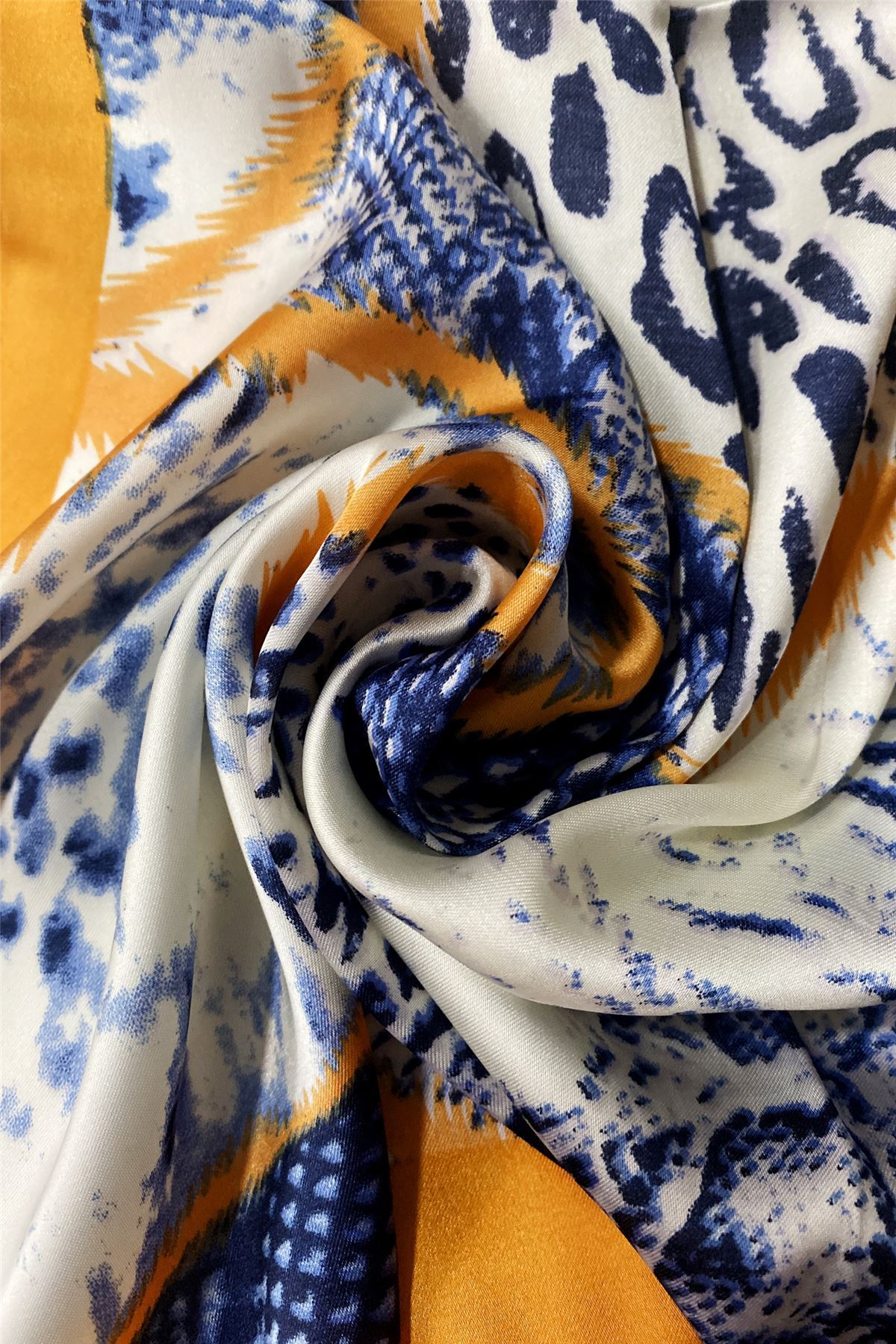 Pañuelo-Chal con estampado de serpiente y leopardo, azul y naranja, 70 cm x 70 cm