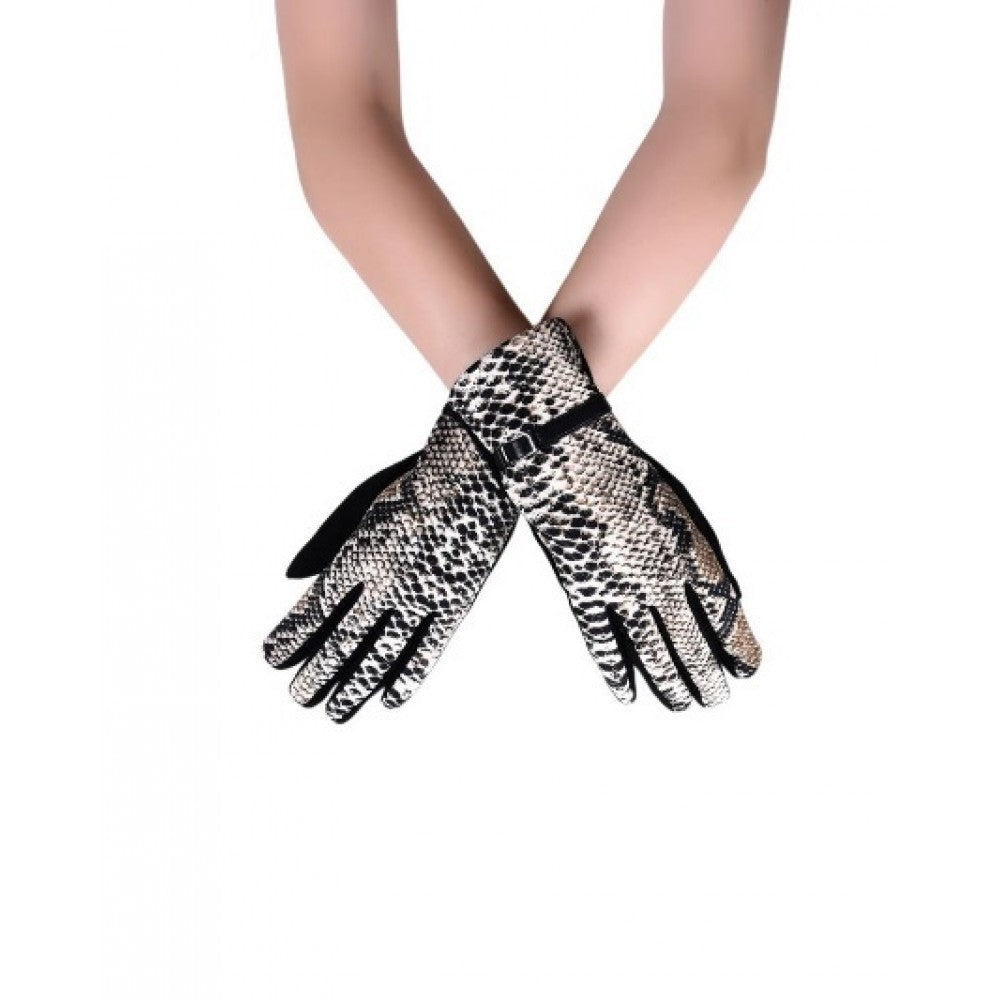 Guantes con estampado de piel de serpiente y hebilla con dedo para pantalla táctil, negro, talla única