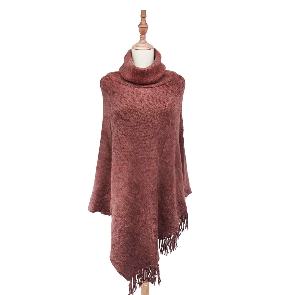 Poncho de punto con cuello alto, 50 cm x 70 cm x 335 cm, marrón oxidado