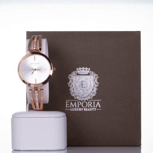 Reloj SKYLINE de aleación bañada en oror para mujer con cristales de cuarzo con Estuche regalo
