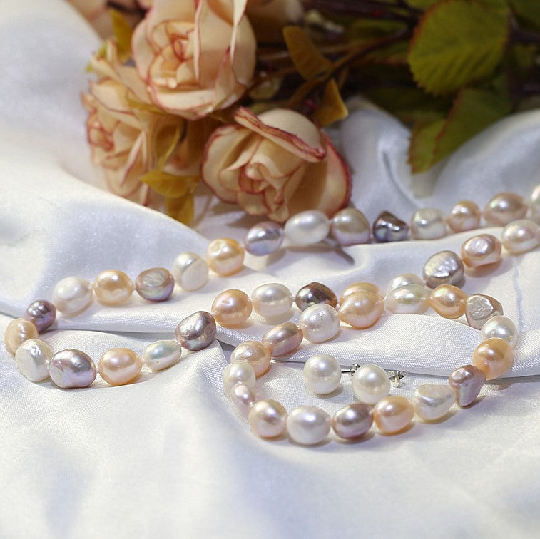 Conjunto de Plata con Perla de agua dulce multicolor barroca