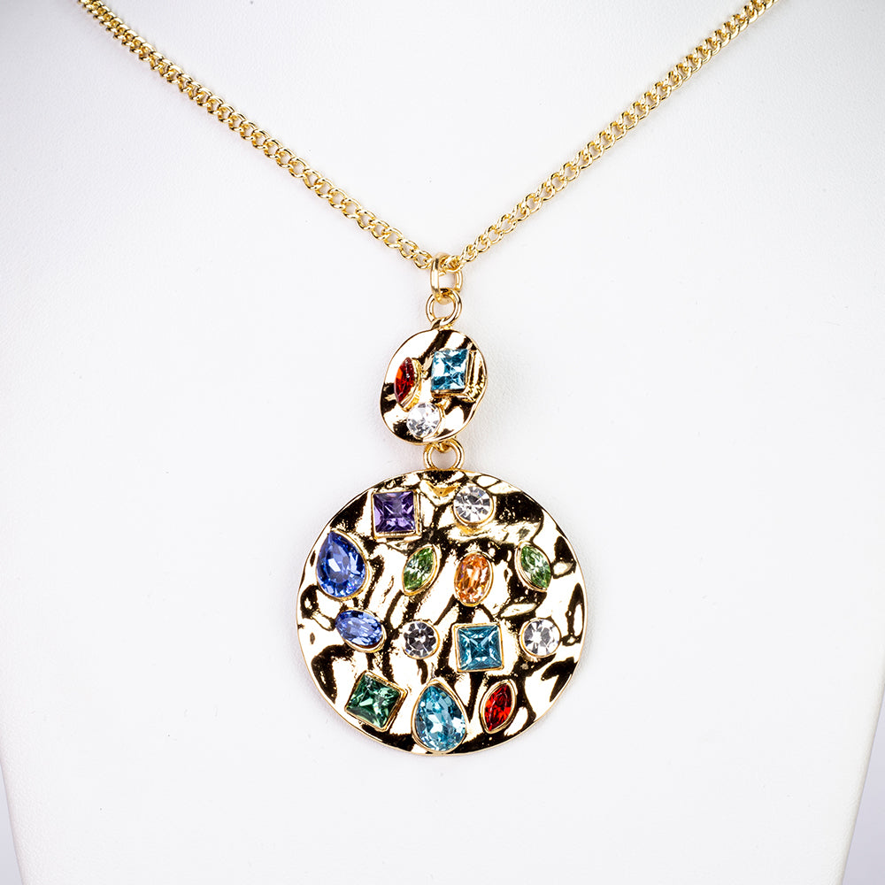 Conjunto de Aleación Bañado en Oro con Cristal Emporia® Rojo y Cristal Emporia® Azul ( Collar +Pendientes +Colgante )