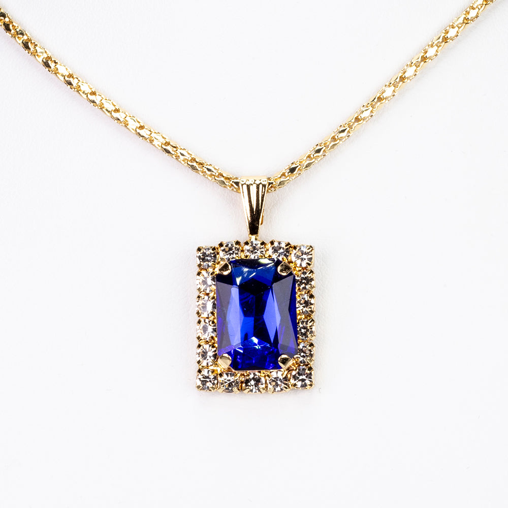 Conjunto de Aleación Bañado en Oro con Cristal Emporia® Azul y Cristal Emporia® Blanco ( Collar +Pendientes +Colgante )