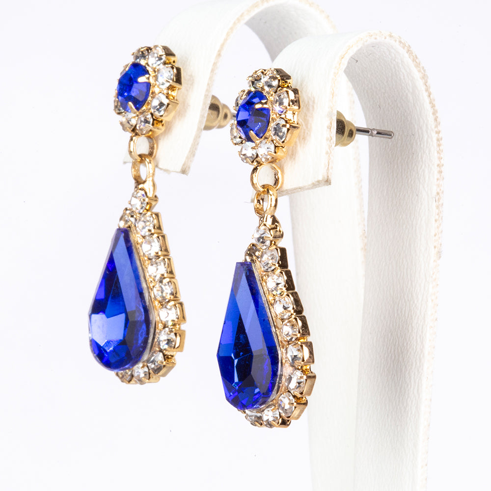 Conjunto de Aleación Bañado en Oro con Cristal Emporia® Azul y Cristal Emporia® Blanco ( Collar +Pendientes )