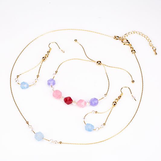 Conjunto de Aleación Bañado en Oro con Turmalina ( Collar +Pendientes +Pulsera )