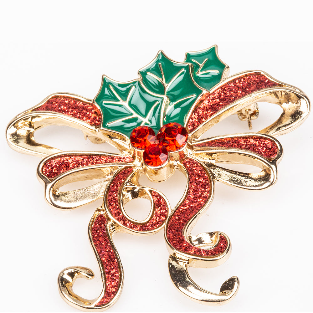 Broche de Aleación Bañado en Oro con Cristal Emporia® Rojo y Cristal Emporia® Blanco