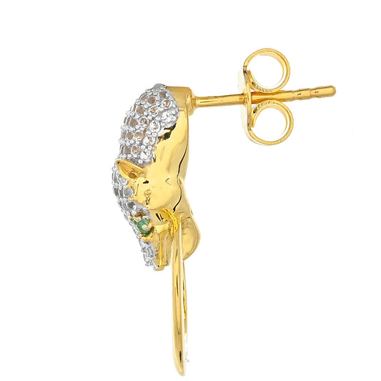 Pendientes de Plata Bañada en Oro con Esmeralda de Brasil y Topacio Blanco