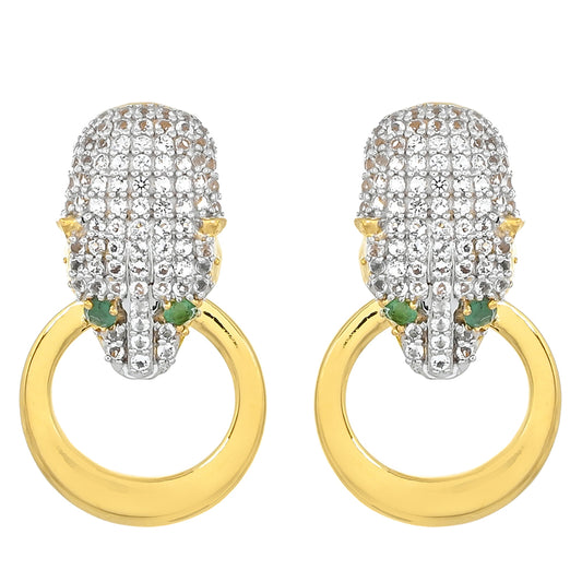 Pendientes de Plata Bañada en Oro con Esmeralda de Brasil y Topacio Blanco