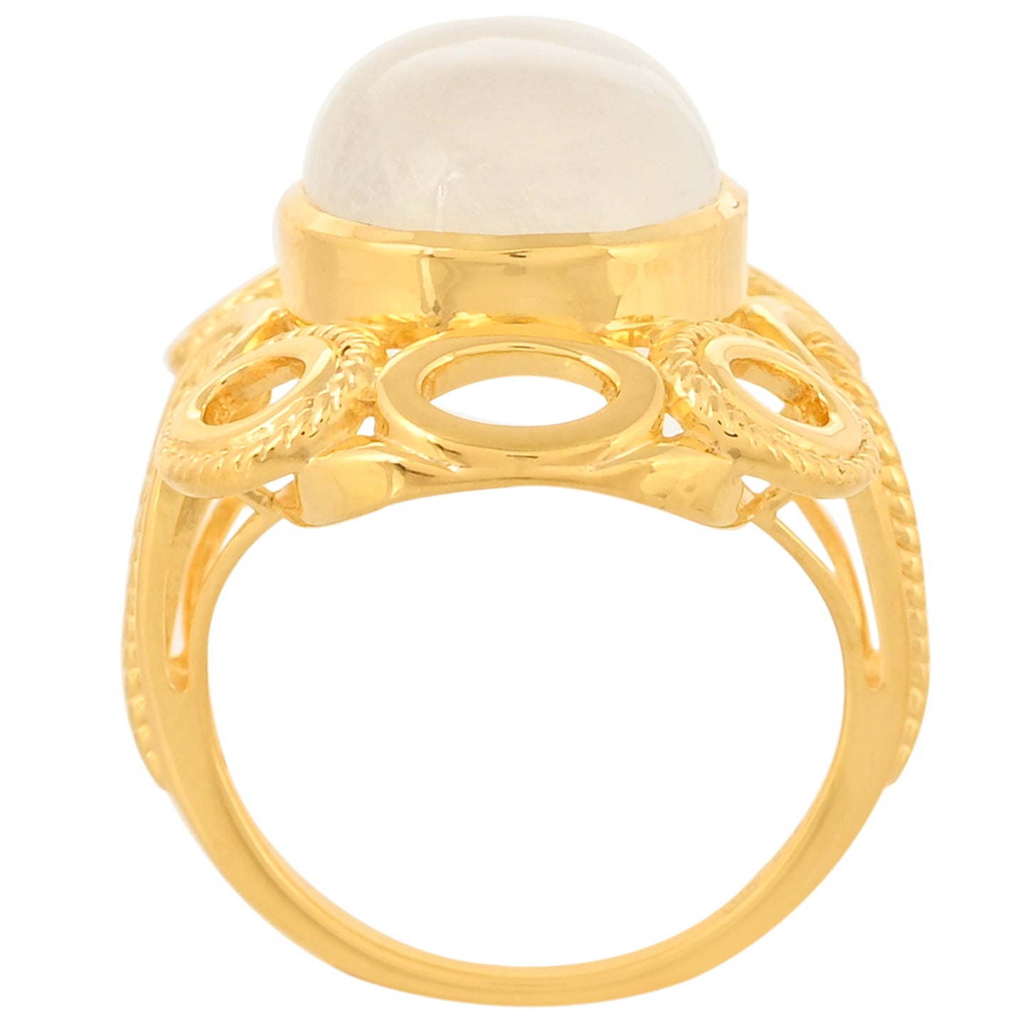 Anillo de Plata Bañada en Oro con Piedra Lunar Arco Iris