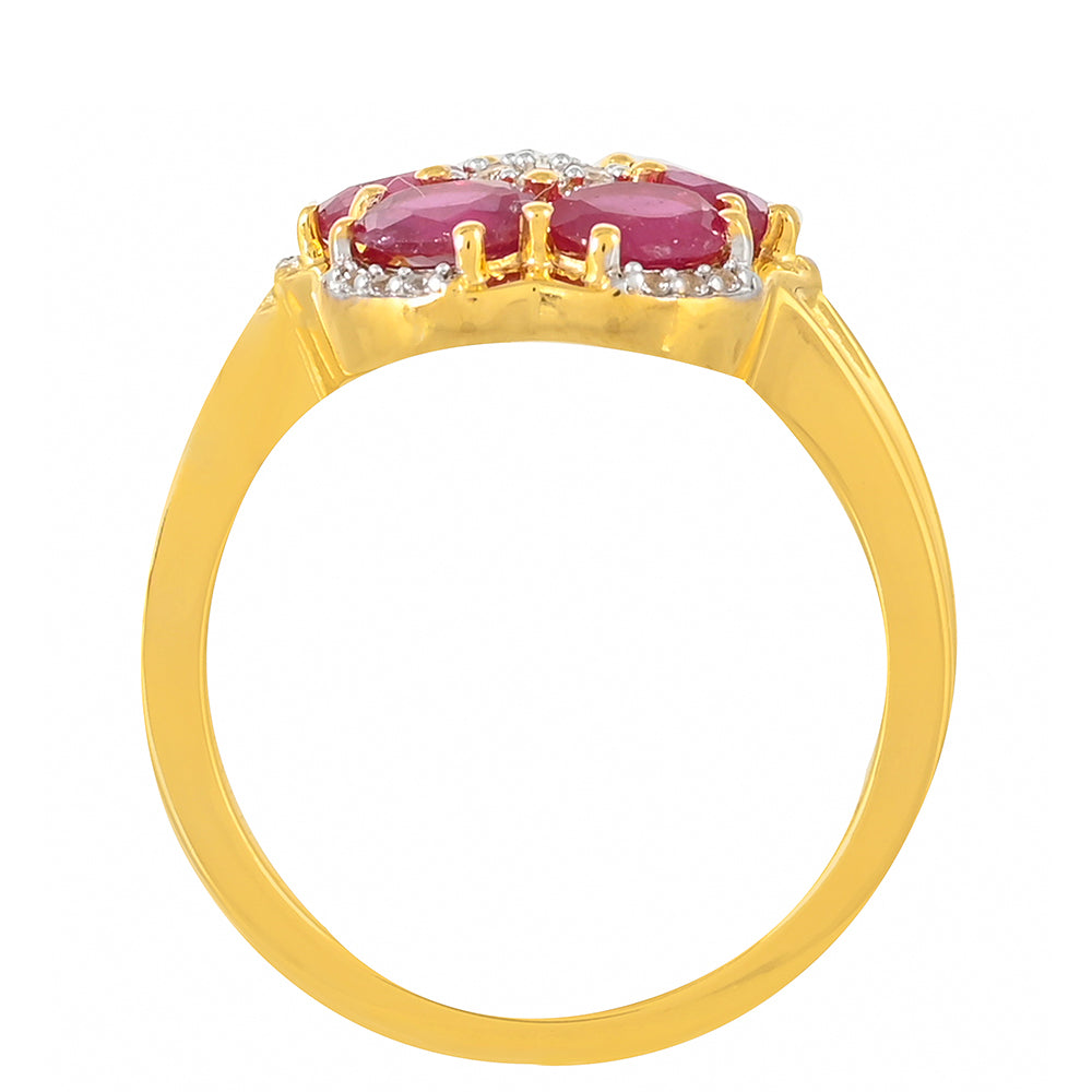 Anillo de Plata Bañada en Oro con Rubí de Madagascar y Topacio Blanco