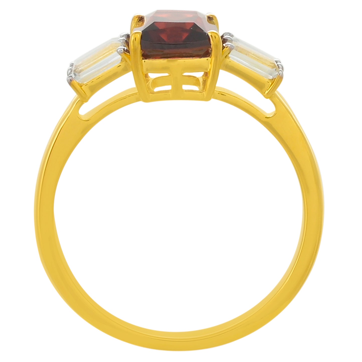 Anillo de Plata Bañada en Oro con Granate Rodolita y Topacio Blanco