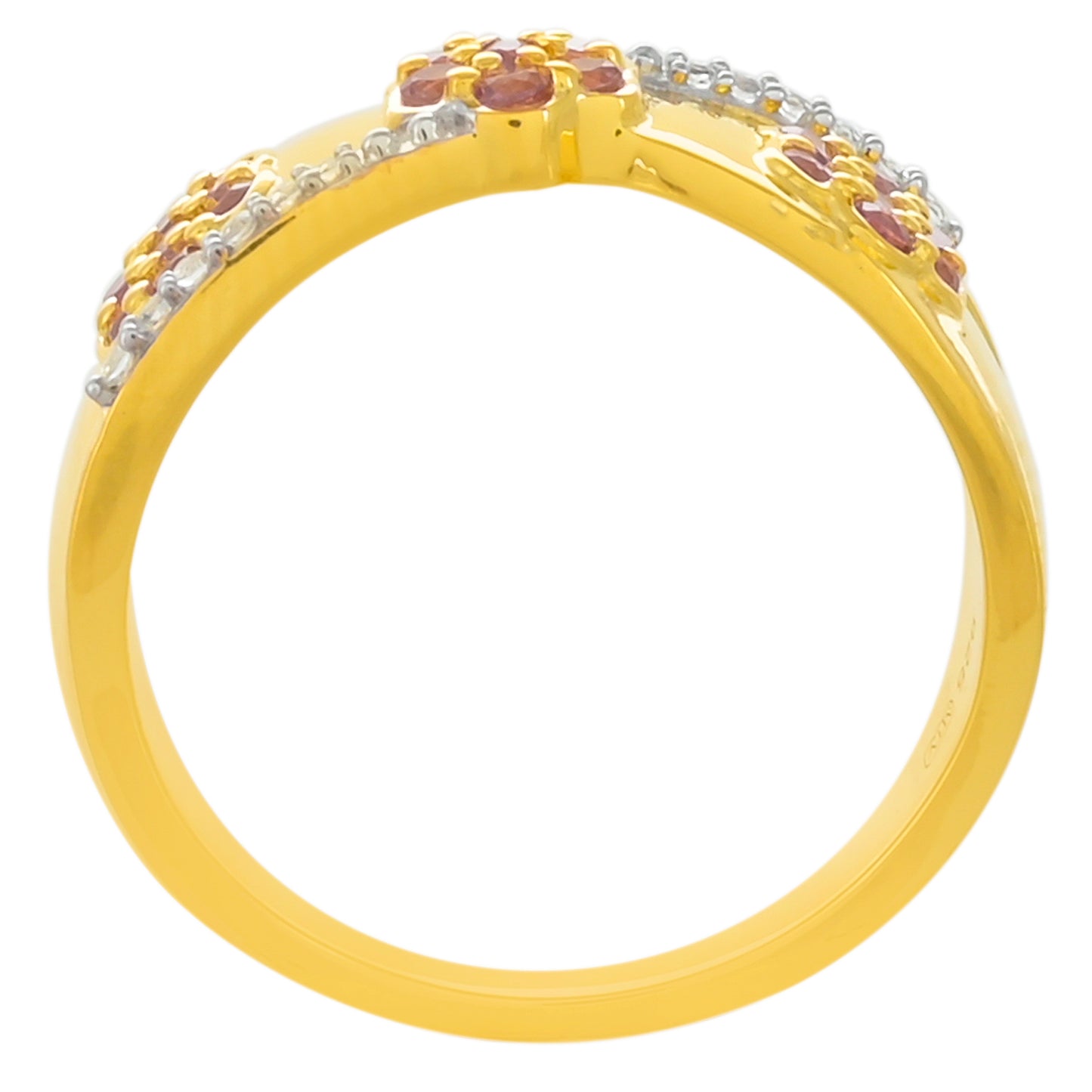 Anillo de Plata Bañada en Oro con Granate Rodolita y Topacio Blanco