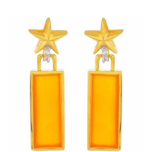 Pendientes de Plata Bañada en Oro con Cornalina y Topacio Blanco