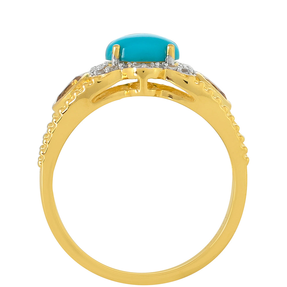 Anillo de Plata Bañada en Oro con Turquesa Bella Durmiente y Citrino