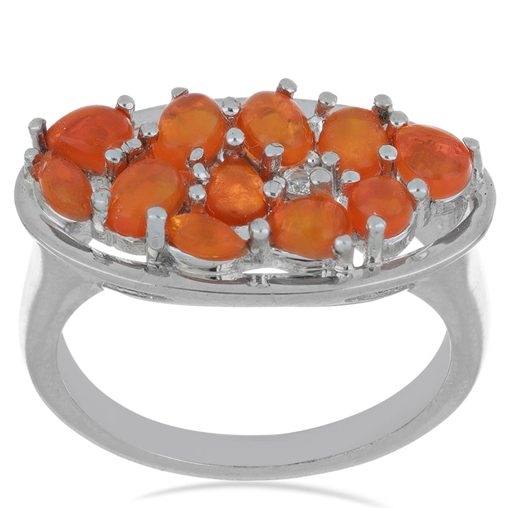 Anillo de Plata con Ópalo Naranja de Lega Dembi y Topacio Blanco