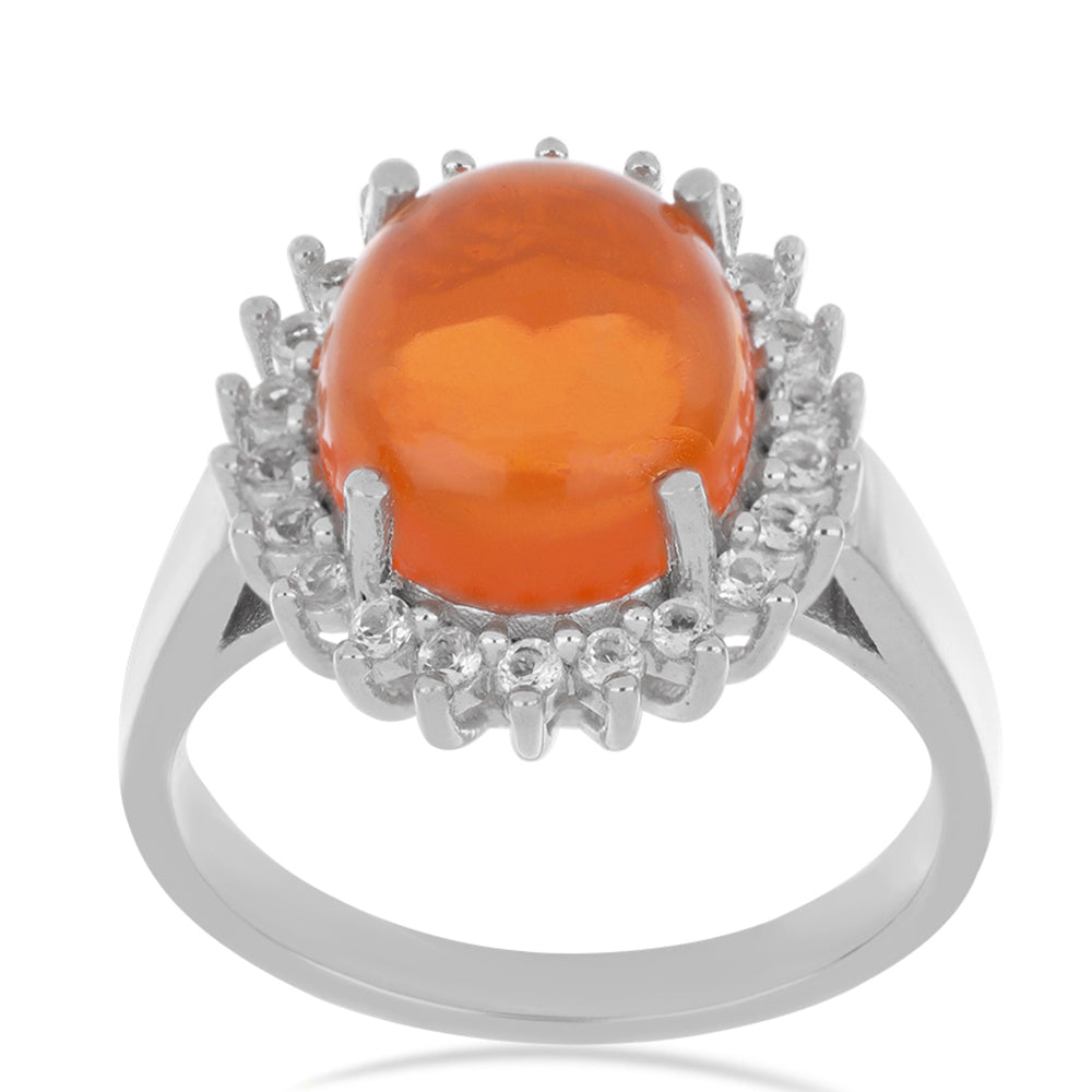 Anillo de Plata con Ópalo Naranja de Lega Dembi y Topacio Blanco