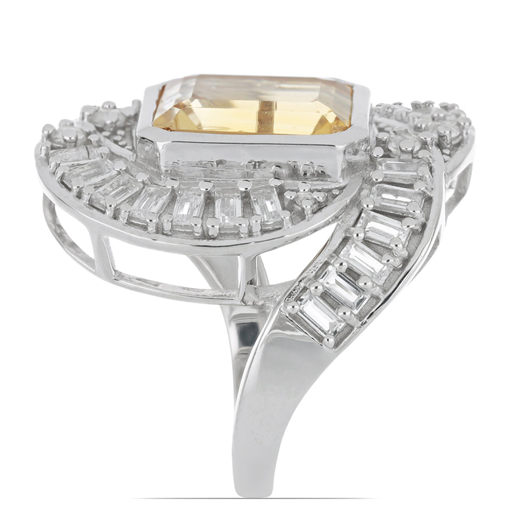 Anillo de Plata con Citrino de los Montes Urales y Topacio Blanco