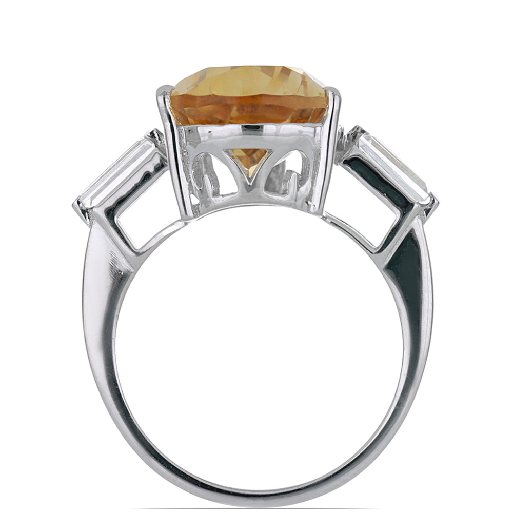 Anillo de Plata con Citrino de los Montes Urales y Topacio Blanco