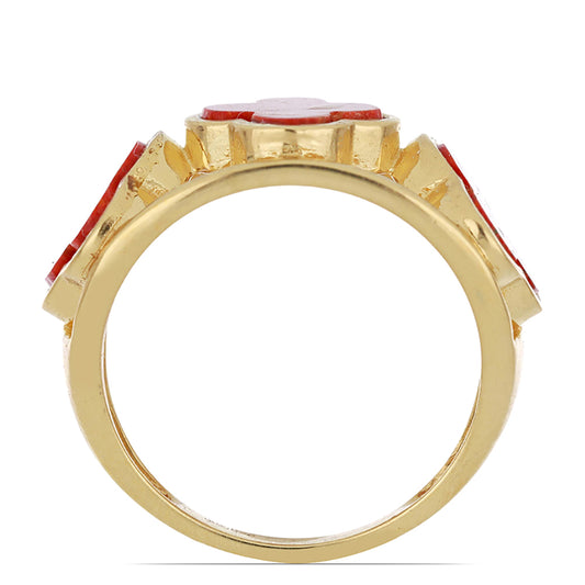 Anillo de Plata Bañada en Oro con Coral de Esponja Roja