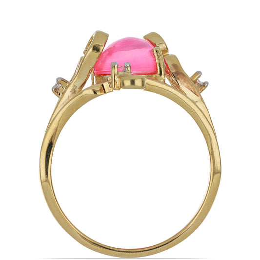 Anillo de Plata Bañada en Oro con Ópalo Rosa Etíope de Lega Dembi y Topacio Blanco