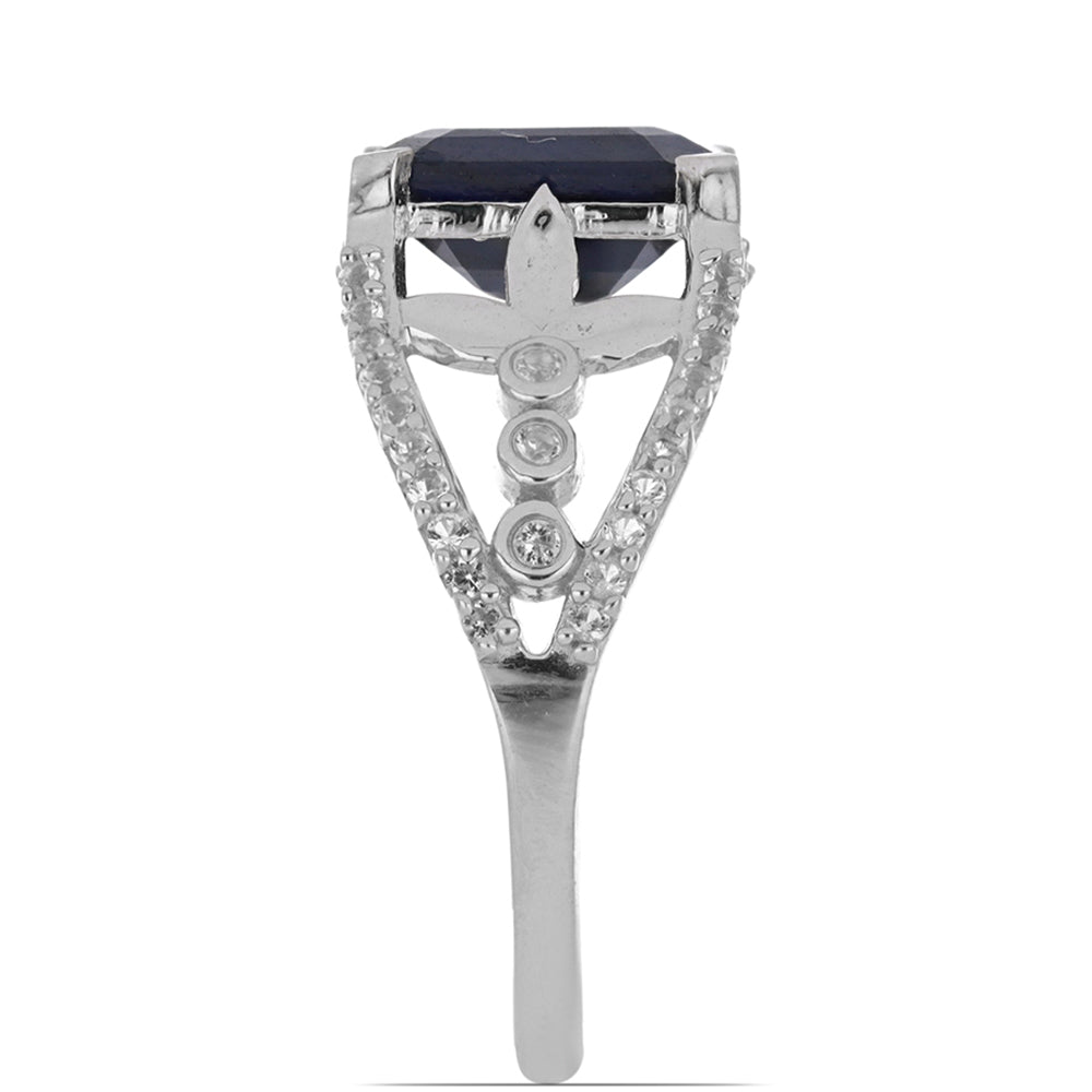 Anillo de Plata con Zafiro Azul Rosebery y Topacio Blanco