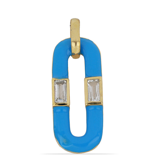 Colgante de Plata Bañada en Oro con Esmalte y Topacio Blanco