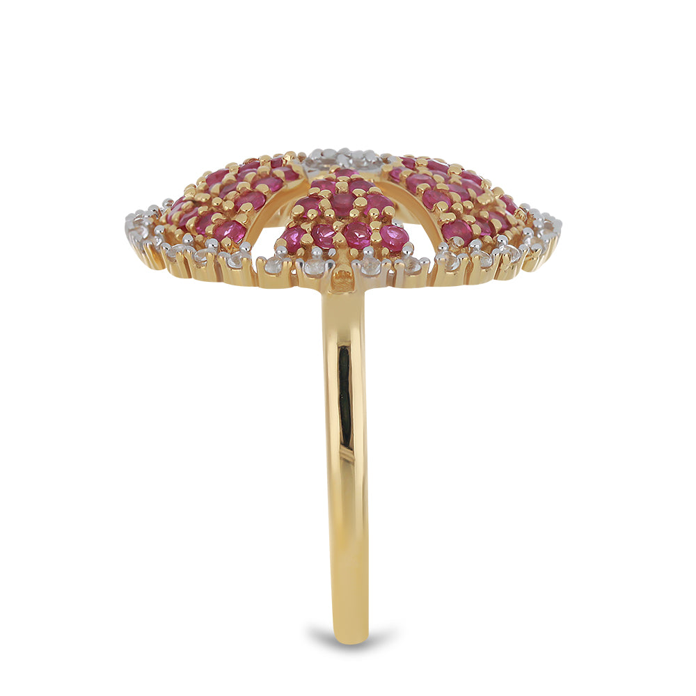 Anillo de Plata Bañada en Oro con Rubí de Madagascar y Topacio Blanco