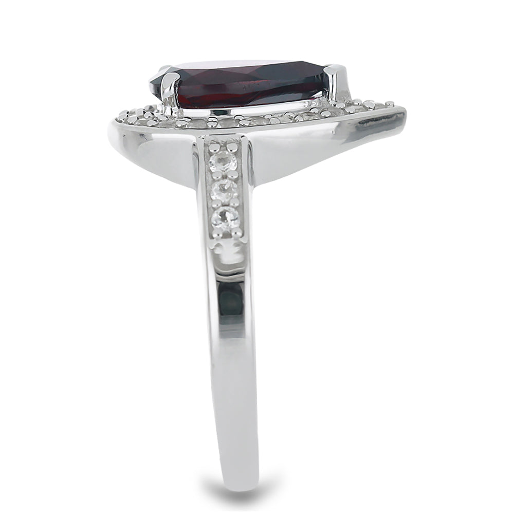 Anillo de Plata con Granate Rodolita de Minas Gerais y Topacio Blanco