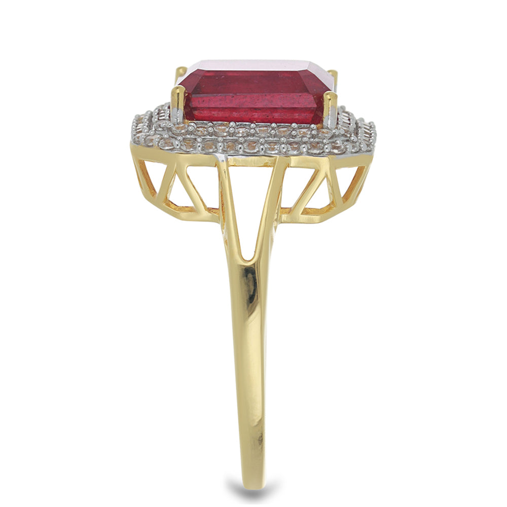 Anillo de Oro 9K con Rubí de Madagascar y Zircón blanco natural