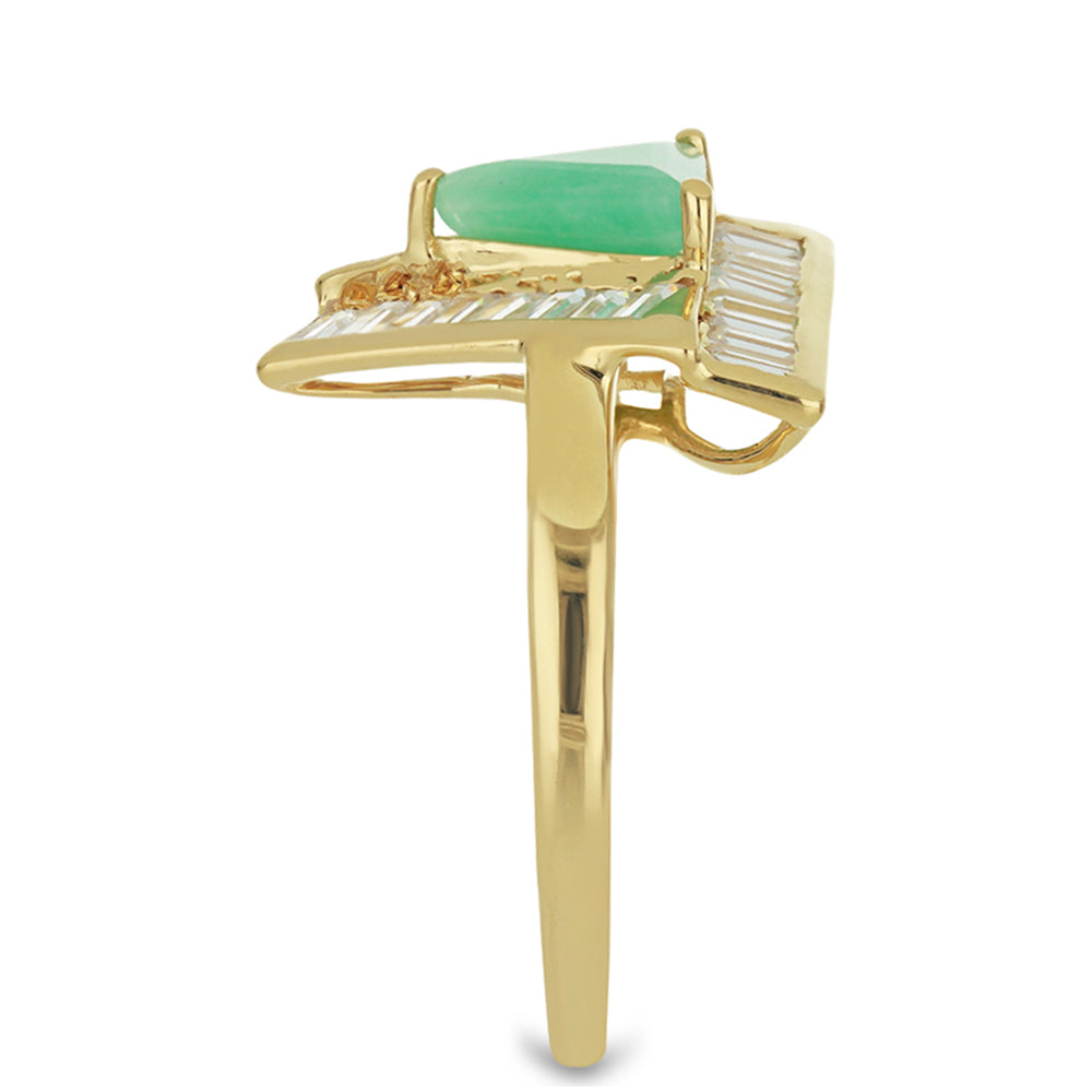 Anillo de Plata Bañada en Oro con Esmeralda de Brasil y Zircón Blanco