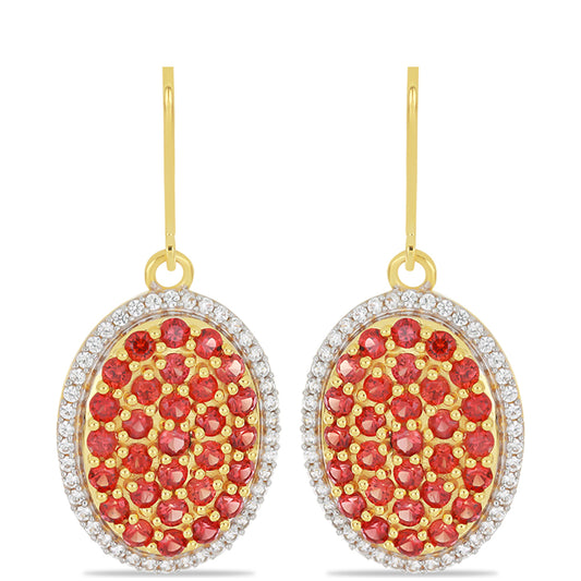Pendientes de Oro 9K con Rosario rojo de zafiro y Zircón blanco natural