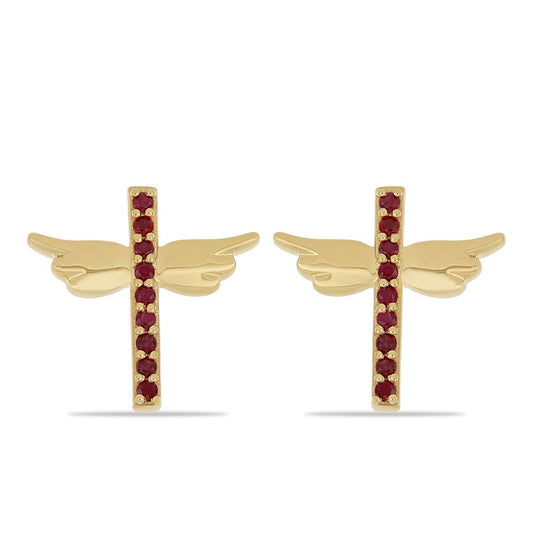 Pendientes de Plata Bañada en Oro con Rubí de Madagascar