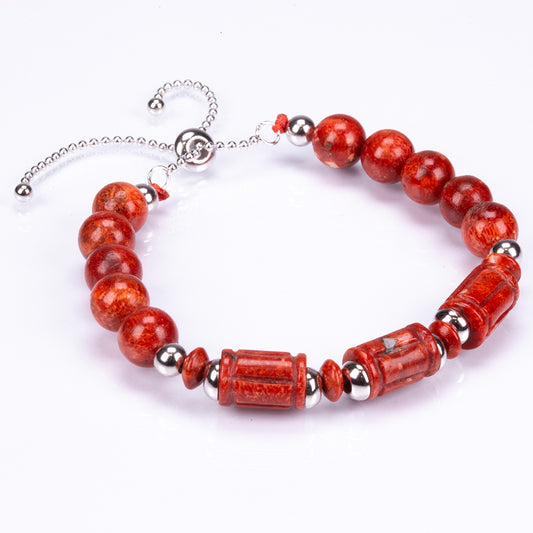 Pulsera de Plata con Coral de Esponja Roja