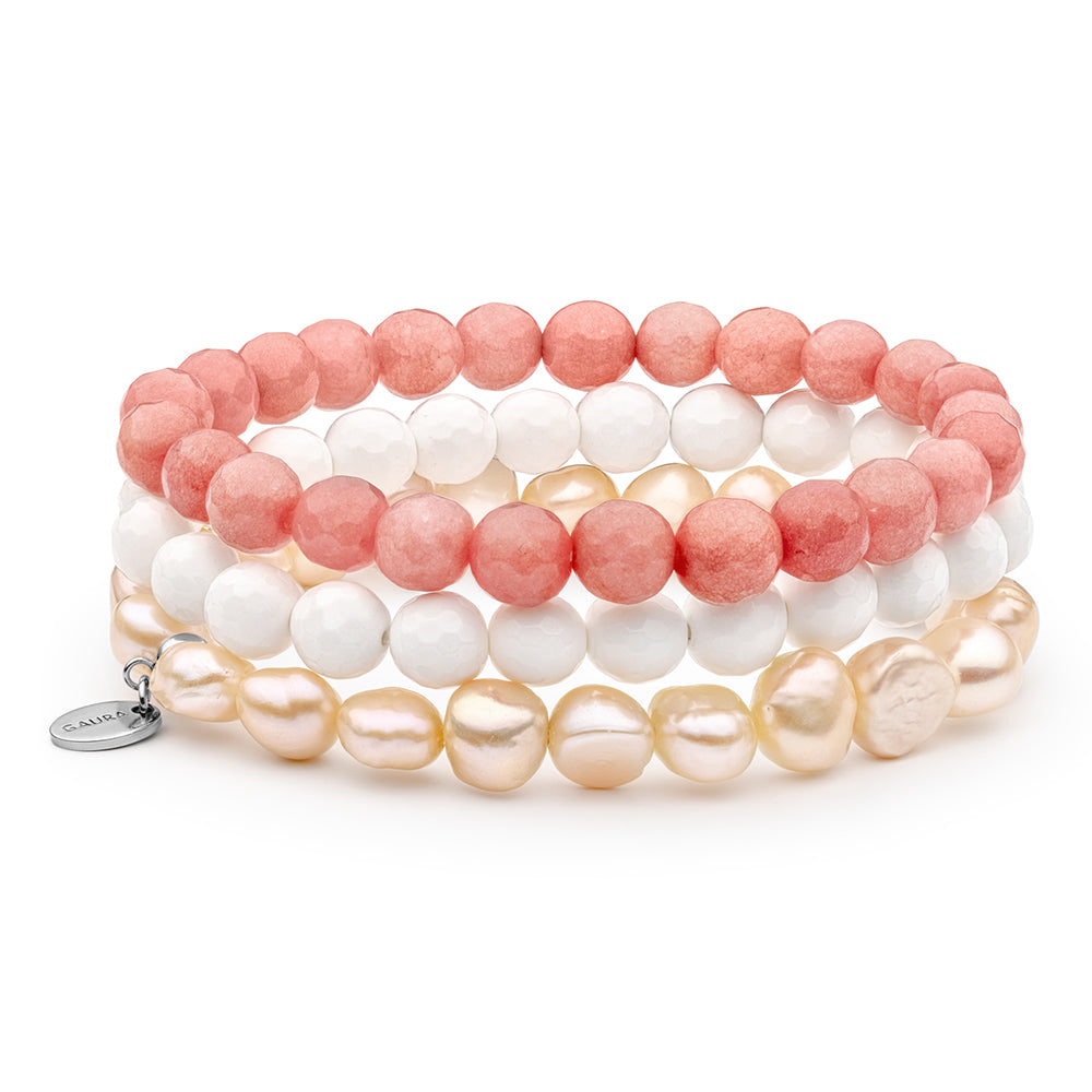 Pulsera con Perla de agua dulce rosa barroca y Madreperla 1 