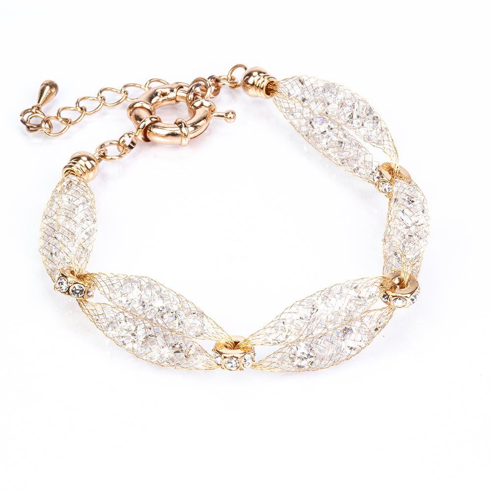 Conjunto de Aleación Bañado en Oro con Cristal Emporia® Blanco ( Collar +Pendientes +Pulsera )