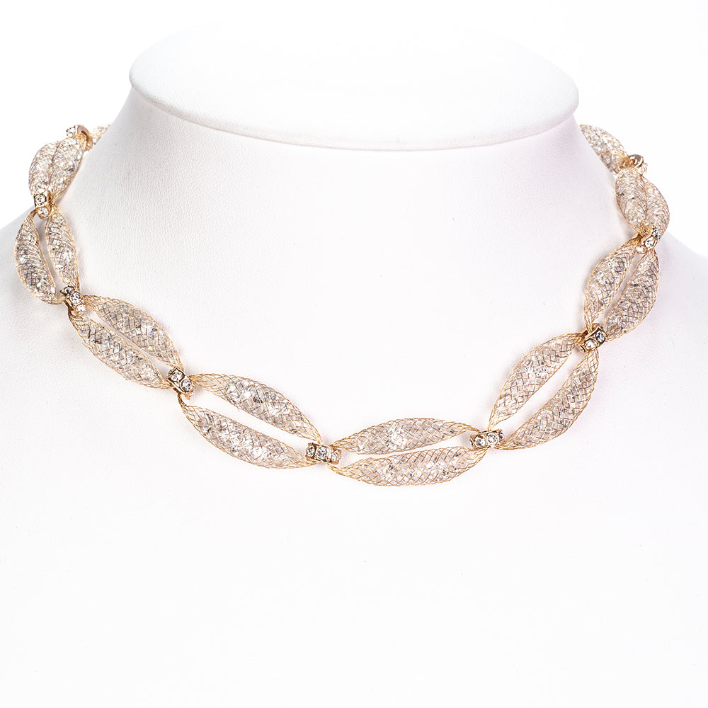 Conjunto de Aleación Bañado en Oro con Cristal Emporia® Blanco ( Collar +Pendientes +Pulsera )