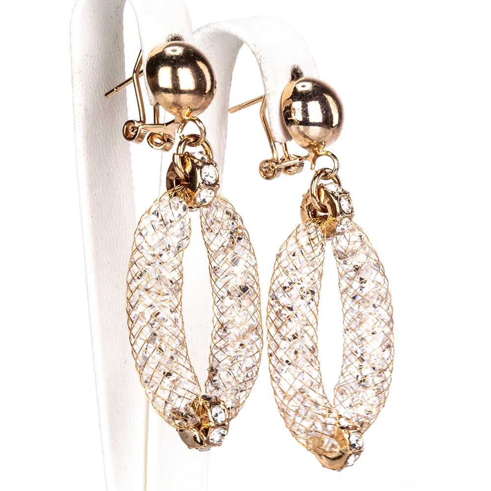 Conjunto de Aleación Bañado en Oro con Cristal Emporia® Blanco ( Collar +Pendientes +Pulsera )