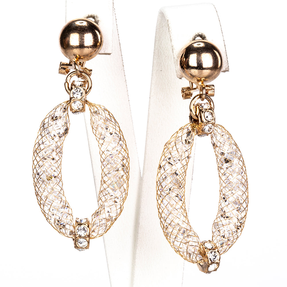 Conjunto de Aleación Bañado en Oro con Cristal Emporia® Blanco ( Collar +Pendientes +Pulsera )