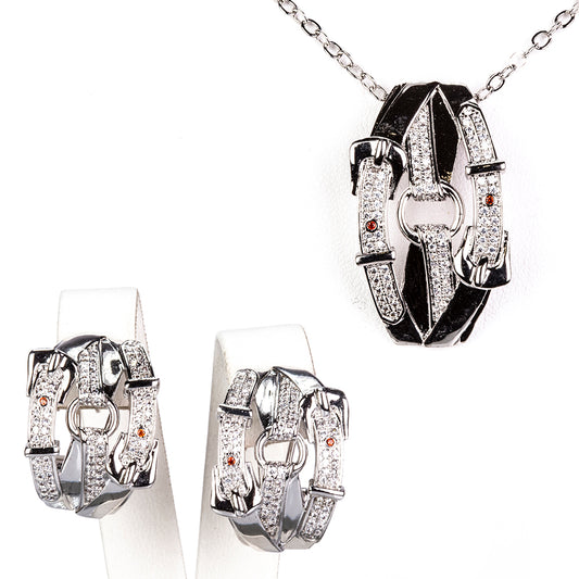 Conjunto de Aleación Bañado en Oro con Cristal Emporia® Blanco ( Collar +Pendientes +Colgante )