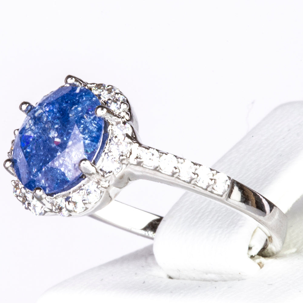 Anillo de Aleación Bañado en Oro con Cristal Emporia® Azul