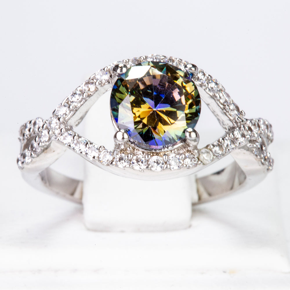 Anillo de Aleación Bañado en Oro con Cristal Emporia® Verde y Cristal Emporia® Blanco