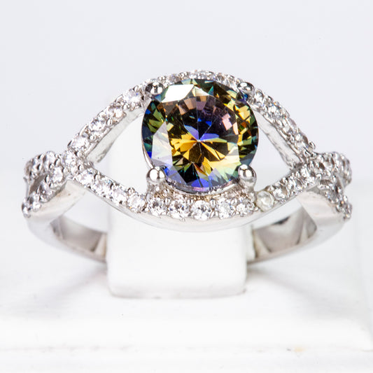 Anillo de Aleación Bañado en Oro con Cristal Emporia® Verde y Cristal Emporia® Blanco