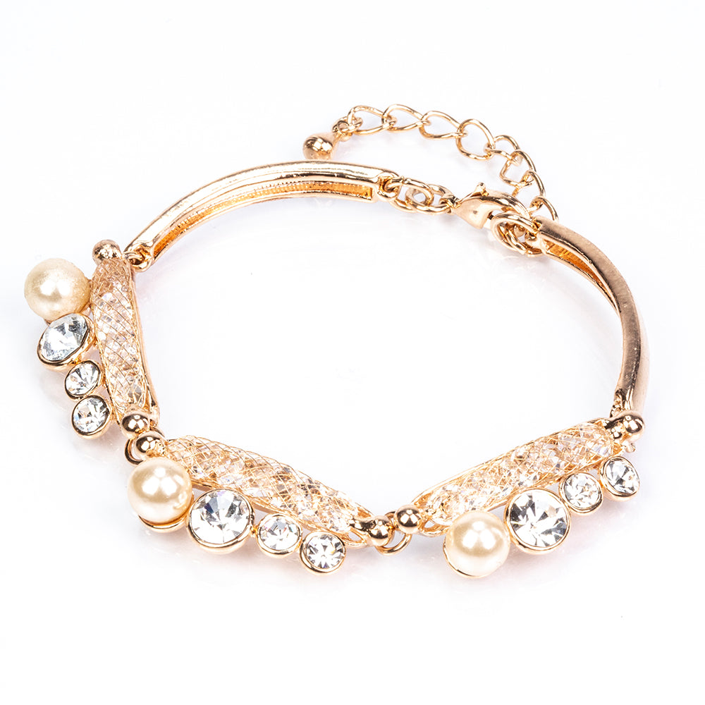Conjunto de Aleación Bañado en Oro con Cristal Emporia® Blanco ( Collar +Pendientes +Pulsera ) 2 