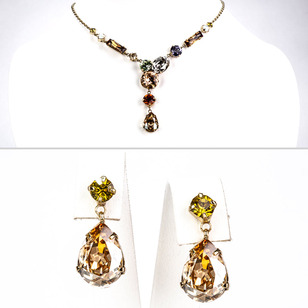 Conjunto de Aleación Bañado en Oro con Cristal Emporia® Amarillo y Cristal Emporia® Blanco ( Collar +Pendientes ) 5 