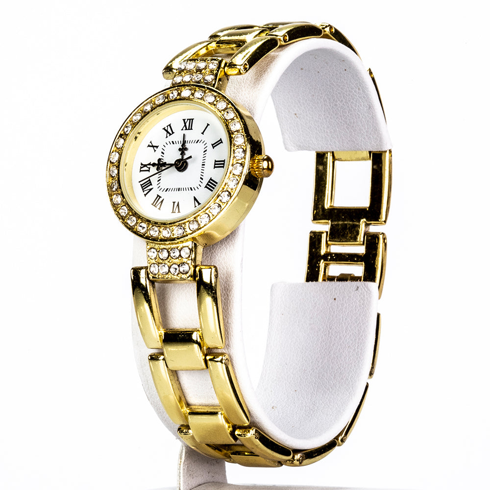 Reloj de Aleación Bañado en Oro con Cristal Emporia® Blanco 1 