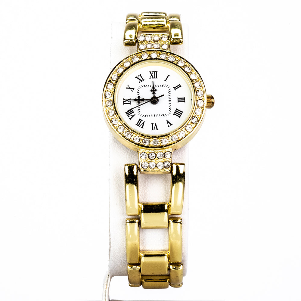 Reloj de Aleación Bañado en Oro con Cristal Emporia® Blanco 2 