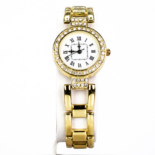 Reloj de Aleación Bañado en Oro con Cristal Emporia® Blanco