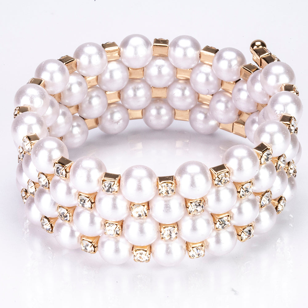 Pulsera de Aleación Bañado en Oro con Perla de cristal y Cristal Emporia® Blanco 1 