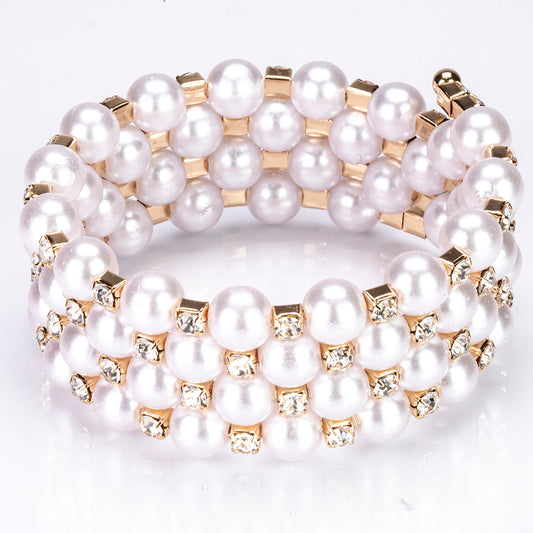 Pulsera de Aleación Bañado en Oro con Perla de cristal y Cristal Emporia® Blanco