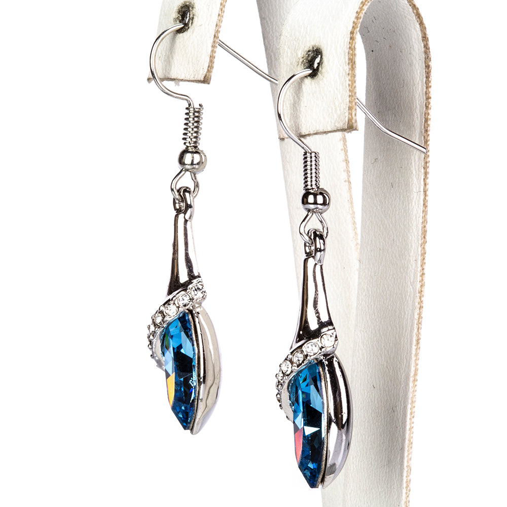 Conjunto de Aleación Bañado en Oro con Cristal Emporia® Azul ( Pendientes +Colgante )